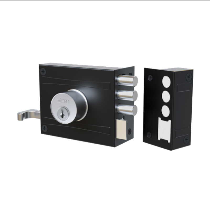 Fechadura de Sobrepor Stam 3 Pinos com Chave Tetra Preto Fosco